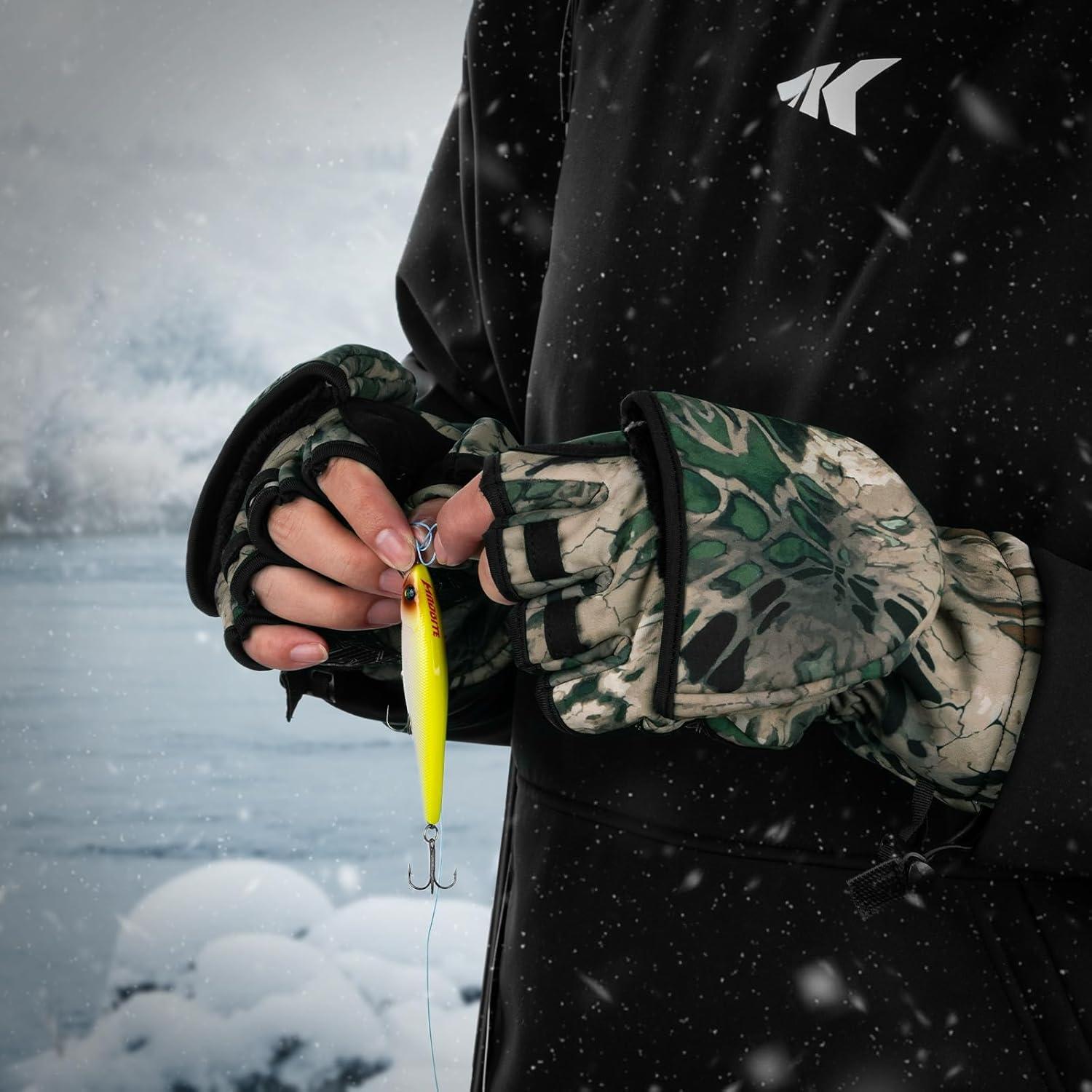 imageKastKing PolarBlast Convertible Ice Fishing Gloves Cold Weather Mittens and Fingerless Gloves with 3M Thinsulate Ideal for Ice Fishing PhotographyMultiPurpose