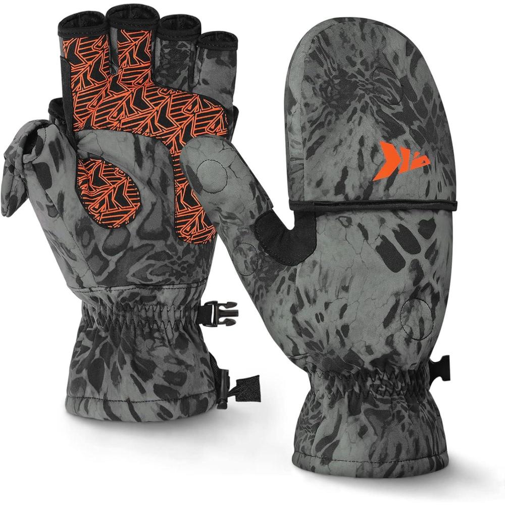 imageKastKing PolarBlast Convertible Ice Fishing Gloves Cold Weather Mittens and Fingerless Gloves with 3M Thinsulate Ideal for Ice Fishing PhotographyBlackout