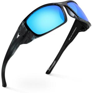 imageKastKing Gauley Polarized Sunglasses With PuriVex Protective Lens CoatingUV 400 and Wrap Design Sport Fishing SunglassesH Gloss Tal Light Graysilver Frame  Blue Ocean Mirror