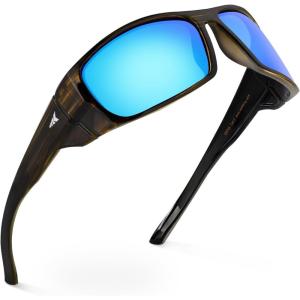 imageKastKing Gauley Polarized Sunglasses With PuriVex Protective Lens CoatingUV 400 and Wrap Design Sport Fishing SunglassesJ Dark Brown Texture Frame  Blue Ocean