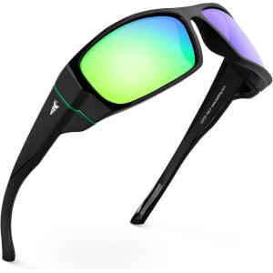 imageKastKing Gauley Polarized Sunglasses With PuriVex Protective Lens CoatingUV 400 and Wrap Design Sport Fishing SunglassesK Black Frame  Chartruesse Mirror
