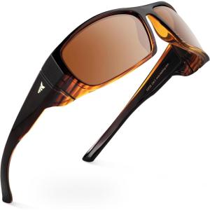 imageKastKing Gauley Polarized Sunglasses With PuriVex Protective Lens CoatingUV 400 and Wrap Design Sport Fishing SunglassesL Yellow Demi Frame  Brown