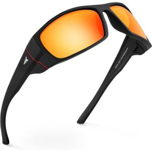 imageKastKing Gauley Polarized Sunglasses With PuriVex Protective Lens CoatingUV 400 and Wrap Design Sport Fishing SunglassesM Black Frame  Scarlet Mirror