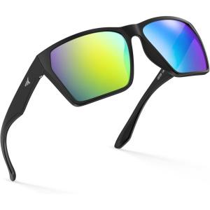 imageKastKing Beartrap Polarized Sports Fishing Sunglasses With PuriVex Protective Lens Coating Wayfarer Design Men WomenD Matte Black Frame  Chartreuse Mirror