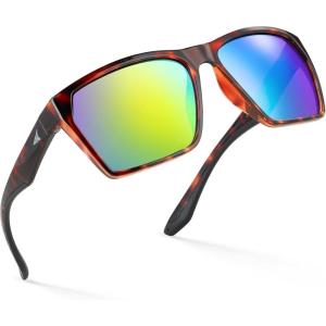imageKastKing Beartrap Polarized Sports Fishing Sunglasses With PuriVex Protective Lens Coating Wayfarer Design Men WomenK Gloss Demi Frame  Chartreuse Mirror