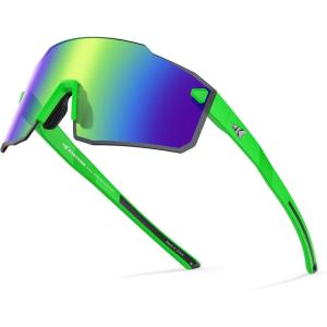 imageKastKing Etowah Polarized Sports Fishing Sunglasses With PuriVex Protective Lens Coating Rimless Wrap Design Men WomenG Double Matte Solid Green Frame  Green Chartreuse Mirror