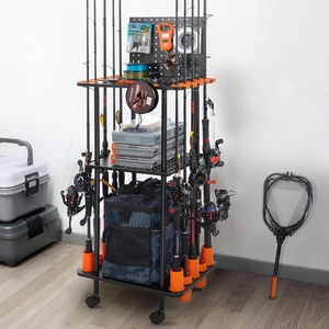 image:imageKastKing V10 Gear Trolley Indoor Fishing Rod Holder for 10 Combos 3Tier Fishing Accessory Shelves With Peg Wall Patented Builtin Line Spooler Mobile Tackle Storage Cart With Locking WheelsAStandard Model 10 Rods