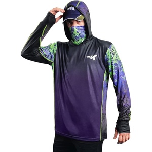 image:imageKastKing Mens Hoodie Shirt UPF 50 Long Sleeve Fishing Shirt UV Protection ShirtOwildcat Purple and Lime Green With Neck Gaiter