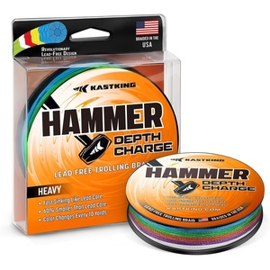 image:imageKastKing Hammer Depth Charge Weighted Fishing Line Made in The USA LeadFree Fast Sinking 9Carrier Braided Fishing Line Nano Bismuth Coated Saltwater Trolling Line Color Changes Every 10 Yards100 Yds45 LB043mm
