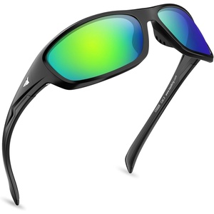 image:imageKastKing Hiwassee Polarized Sport Sunglasses for Men and Women Wrap Sunglasses for Fishing Cycling and RunningUV ProtectionFrame Black  Lens Chartreuse Mirror