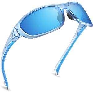 image:imageKastKing Hiwassee Polarized Sport Sunglasses for Men and Women Wrap Sunglasses for Fishing Cycling and RunningUV ProtectionFrame Gloss Tal Light Blue  Lens Ice Blue Mirror